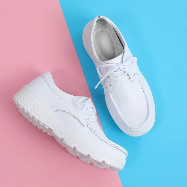 Womens Walking Shoes Loafers Wedges Slip-on Shake Shoes Thick Bottom Comfortable Nurse Work Shoes White 5