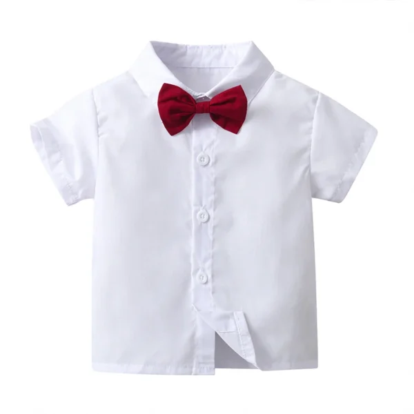 Kid Boys Gentlemen Suits Formal Party Clothes Short Sleeve Bow Tie Shirt Top and Overall Shorts Summer Child Boy Outfits 4