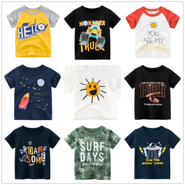 1 2 3 4 5 6 7 8 Years Kids Boys 100% Cotton Short Sleeve Space Cartoon T-Shirts Clothes Children Kids Summer Tops Clothing 1