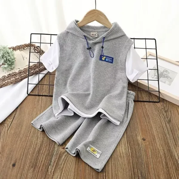 Baby Boy Clothes Set Summer Hoodies T-shirts and Shorts Suit Children Girls Waffle Patchwork Top Bottom 2pcs Outfits Tracksuit 3