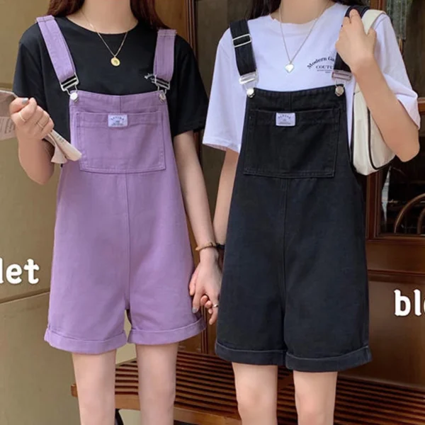 HI-FASHION Summer Vintage Purple Jean Jumpsuit Women Cotton Wide Legs Bib Female Overalls Woman Personality Denim Rompers 5