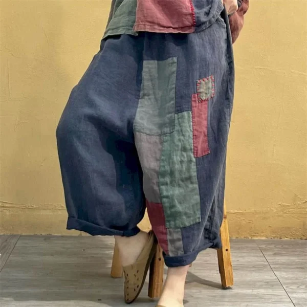 Cotton Linen Pants Sets Patchwork Vintage Shirt and Casual Harem Pants Oversized Korean Fashion Two Piece Sets Women Outfits 6