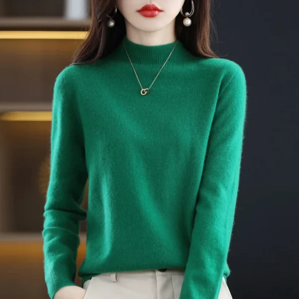 Half High Solid Color Cashmere Sweater For Women Loose Pullover Autumn and Winter Contracted Commuter Basic Knitwear Top Base 1