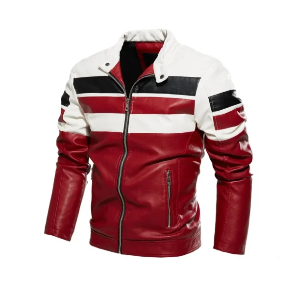 Motorcycle Slim Fleece Jacket Coat Fashion Leather Jacket Men Spring Outdoor Casual Motor Biker PU Leather Jacket Men Autumn 4