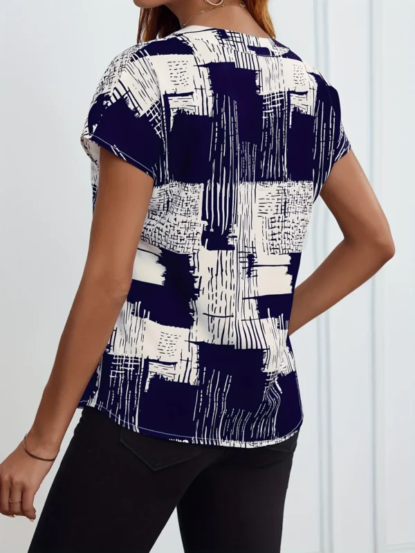 New Women's V-Neck Short Sleeve Shirt, Women's Full Print Dolman Sleeve Top, Women's 2