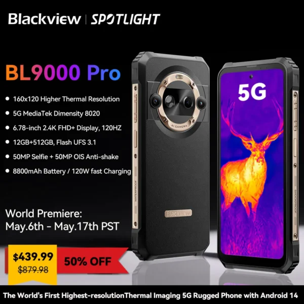 [World Premiere] Blackview BL9000 PRO 5G Rugged Phone 6.78'' 24GB 512GB Thermal Imagin FLIR® 8800mAh Android 14 Smartphone NFC 1