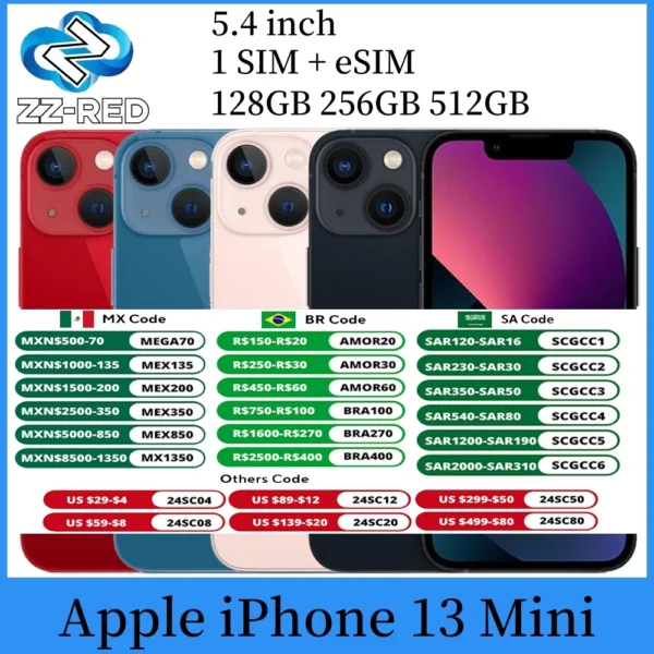 Apple iPhone 13 Mini 13Mini Original Smartphone 5.4" OLED 128/256/512GB ROM A15 Bionic IOS Face ID NFC Unlocked 5G Mobile Phone 1