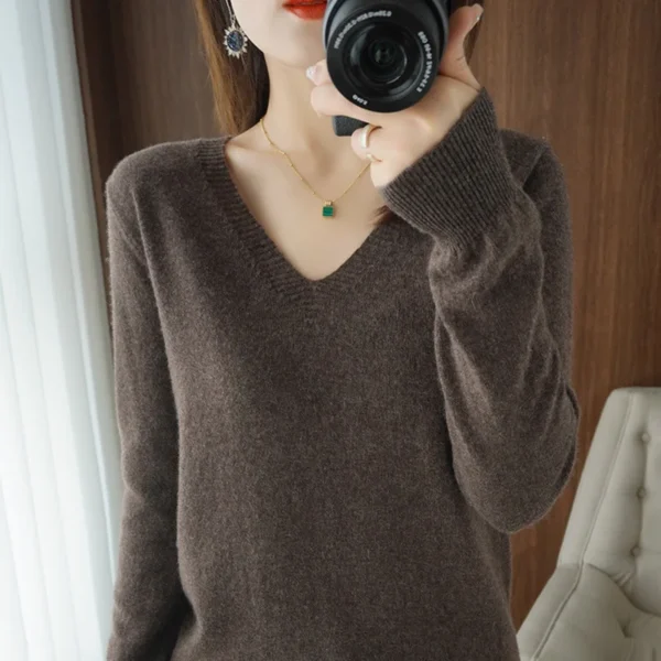 Autumn And Winter New Women's Warm V-neck Pullover Knitted Sweater Korean Fashion Long-sleeved Loose Thin Inner Top 1