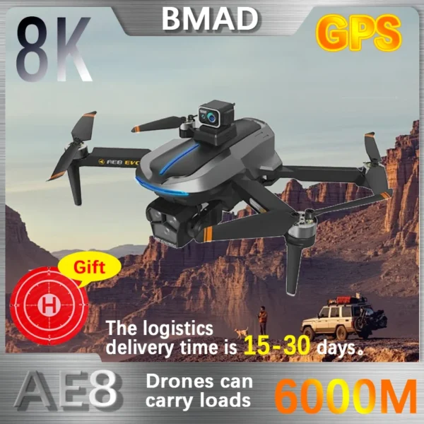 BMAD AE8 EVO Drone 5G WiFi FPV Brushless Motor GPS Return 360° Laser Obstacle Avoidance 6K HD 3 Camera RC Quadcopter Toys Gift 1