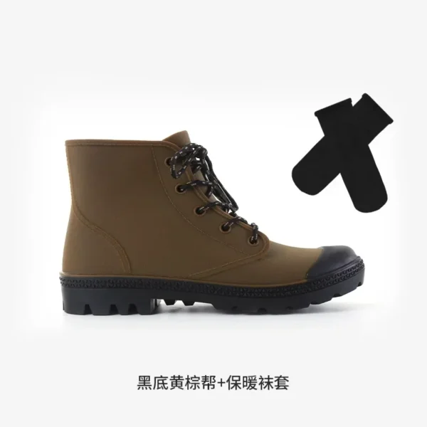 Winter Men Rain Boots Lace-up Ankle Cotton Rain Boots Outdoor Non-slip Waterproof Work Water Boots Camping Fishing Rain Boots 6