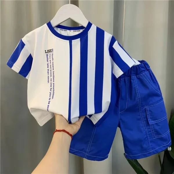 Summer Boy Clothing New Children's Clothes Set Boys Short Sleeve Striped T-Shirt+Shorts 2 Piece Set Kids 1-8T Sportswear Suit 3