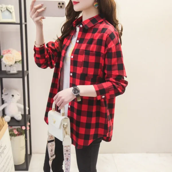 Brand Casual Women's Plaid Shirt 2023 Autumn New Boutique Ladies Loose Blouse and Tops Female Long Sleeve Blouses Clothes 3