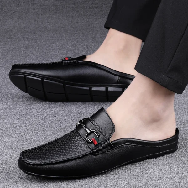 Summer Breathable Shoes Men Fashion Genuine Leather Half Shoes Slip on Moccasins Casual Italian Style Luxury Brand Half Loafers 3