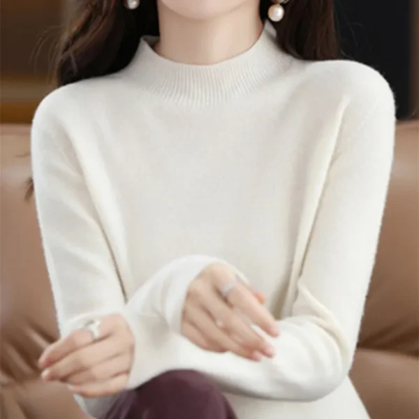 Half High Solid Color Cashmere Sweater For Women Loose Pullover Autumn and Winter Contracted Commuter Basic Knitwear Top Base 4