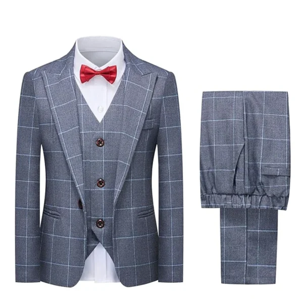 Spring Autumn Child Formal Plaid Slim Fit Suit Set Boy Performance Wedding Birthday Party Costume Kids Blazer Vest Pants Clothes 4