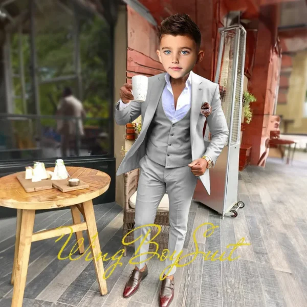 Cream Boys Suit Pants Vest Three Piece Kids Wedding Tuxedo Formal Party Holiday Clothes Custom Child 6