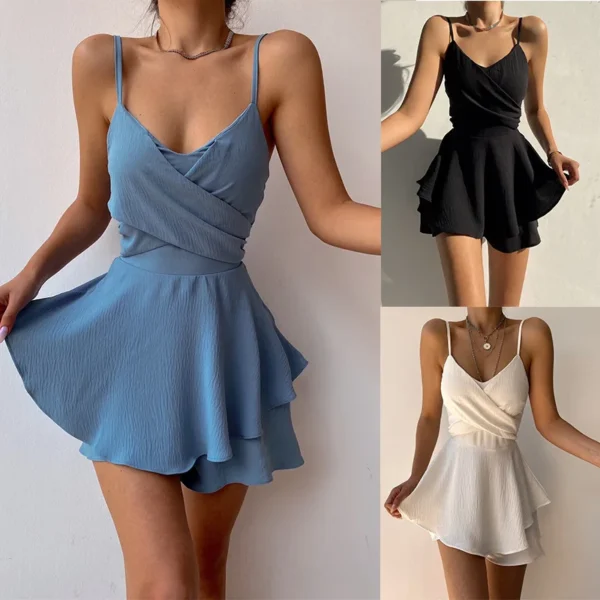 2024 Slim Suspender Strap Sexy Jumpsuits Y2k Ruffles Rompers Summer Casual Threaded Slip Playsuits Female Elegant Skirt Pants 5