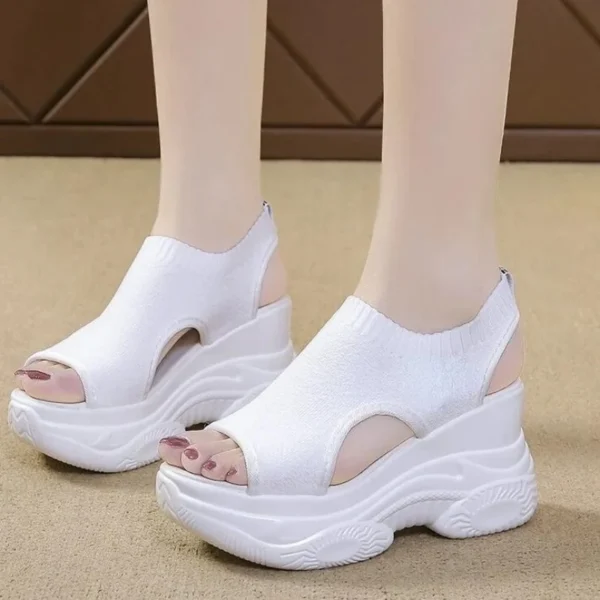 Women's Sandals 2024 Summer Wedge Heel Elastic Cloth Cover Foot Ladies Sandals Thick-soled Fashion Trifle Elevation Casual Shoes 6