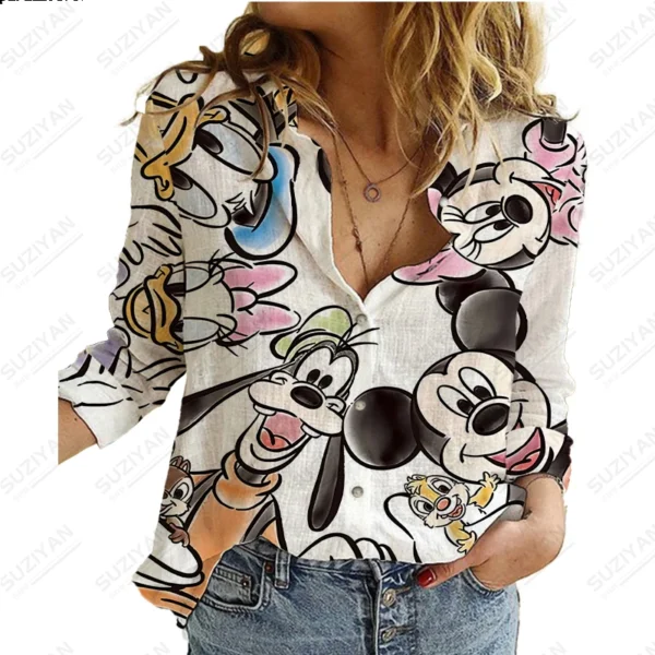 2023 Summer New Women's Long Sleeve Shirt Disney 3D Printed Button Cardigan Temperament Simple Shirt Street Loose Women's Shirt 1