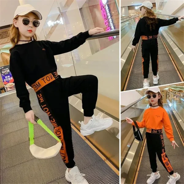 2023 spring Kids Girls Tracksuit Letter Long Sleeve Sweatsuit Teenager hoodie + striped pants Clothing Set  4 6 8 10 12 Years 6