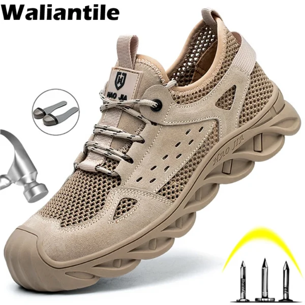 Waliantile Summer Breathable Safety Shoes For Men Anti-smashing construction Working Shoes Male Indestructible Safety Sneakers 1