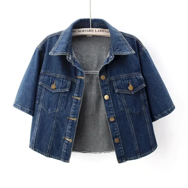 Lucyever Denim Jacket for Women 2023 Summer Loose Single Breasted Turn Down Collar Short Sleeve Jacket Korean Fashion Crop Coat 3