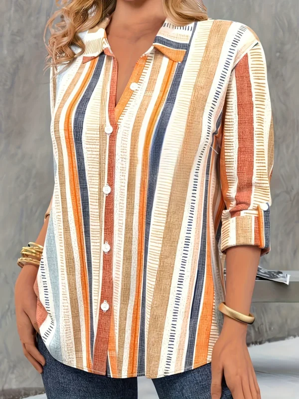 Fashion Woman shirts & blouse Orange striped print Button Long Sleeve Shirt 2024 Spring & Fall Female clothing blouses Tops 3