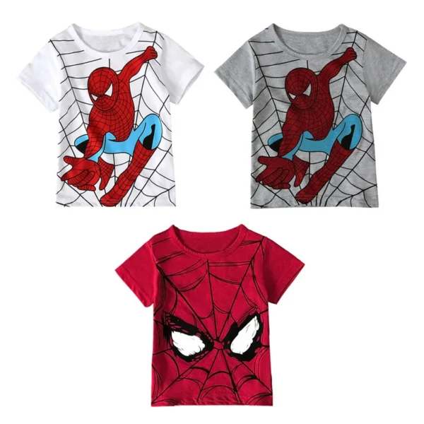 Boys Birthday Marvel Spiderman Shirts Short Sleeves Casual Sport Kids Tops Baby Print Super Hero Birthday Party Wear 2