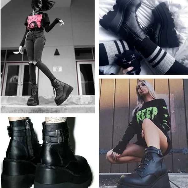 Brand Design Women High Heels Punk Gothic Female Motorcycle Boots Platform Women Boots Fashion Wedges Ankle Boots Big Size 36-43 3