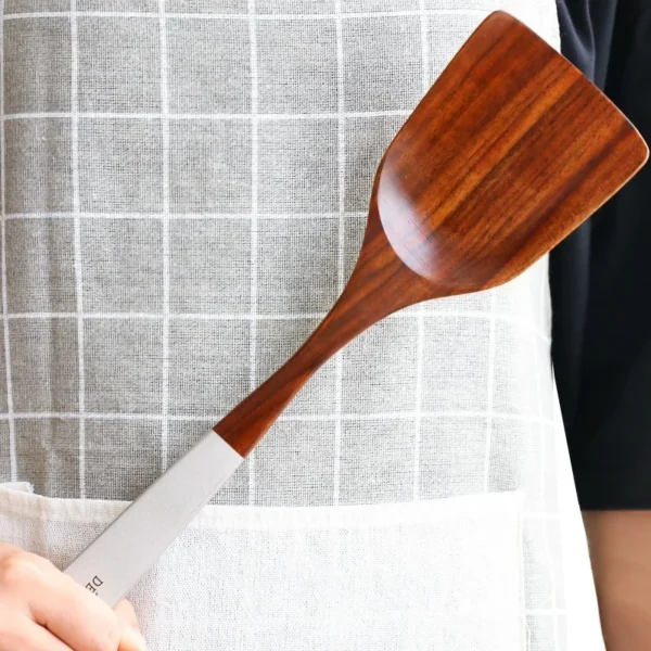 Thailand Teak Natural Wood Tableware Spoon Ladle Turner Long Rice Colander Soup Skimmer Cooking Spoons Scoop Kitchen Tool Set 2