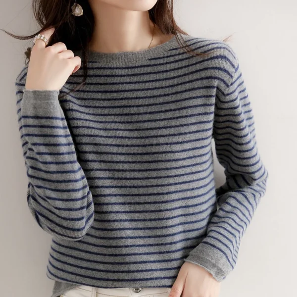 Women O-Neck Striped Sweater Harajuku Winter Retro Women's Thick Slim Stretch Warm Tops 2022 Autumn Knitted Pullover 4