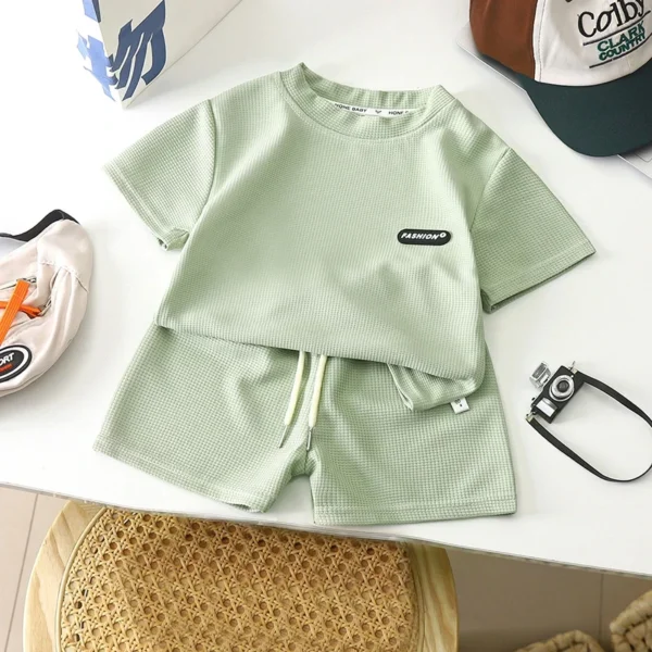 2Pc Casual Children Short Sleeve Shorts Sets Summer Kids Clothes Boy Girl Baby Tee Pant Outfits Soild Color Tracksuits 1-8 Years 5