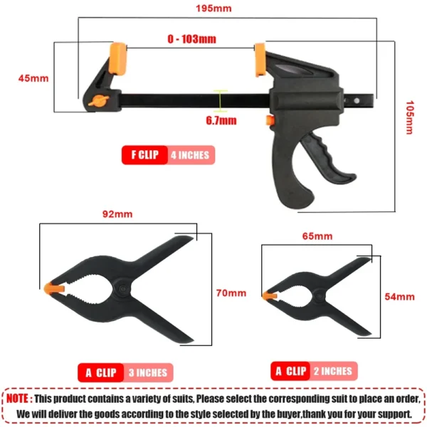 DIY Carpentry Gadget Hand Tools Woodworking Work Bar F Clamp Clip Kit Quick Ratchet Release Speed Squeeze WoodWorking 6