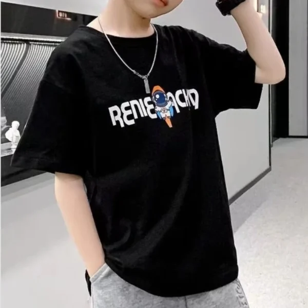 100% Cotton Boys T-shirt Summer Cartoon Graffiti Astro Print Girls Tees Short Sleeve Children Top High Quality Kids Clothes New 3