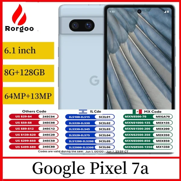 Google Pixel 7a Smartphone 5G Original 8GB RAM 128GB Mobile phone Google Tensor G2 6.1 inches 64 MP + 12 MP 4400 mAh Cellphone 1