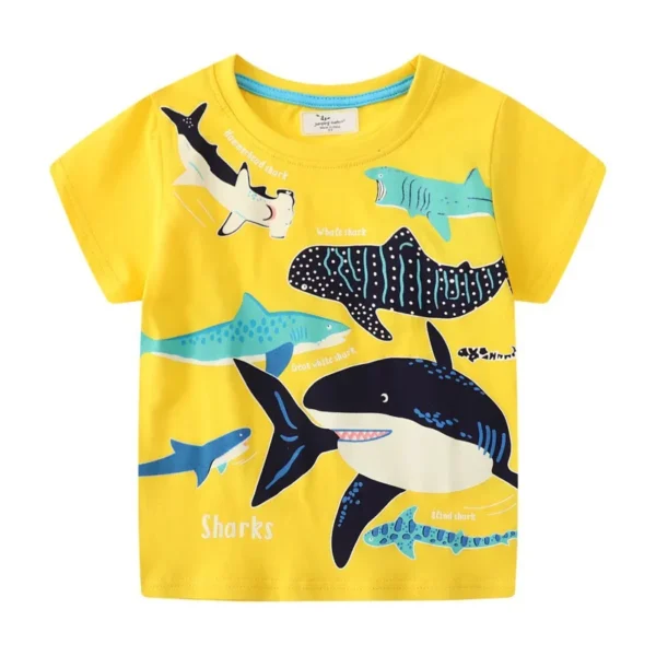 Kids Luminous Cartoon Shark Dinosaur T-shirt 100% Cotton Baby Boys Tees Summer New Short Sleeve Tops Dropshipping 5