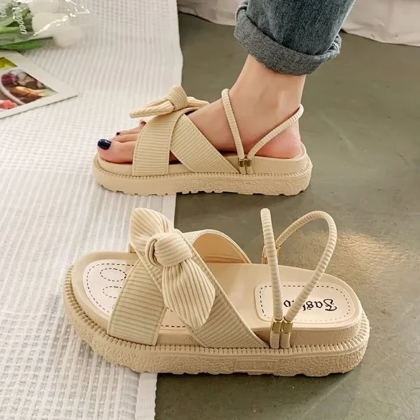 New Style Fairy Style Lady Summer Slippers Thick Platform Flat Sandals with Butterfly-Knot Summer Flip Flops Sandals Women Shoes 3