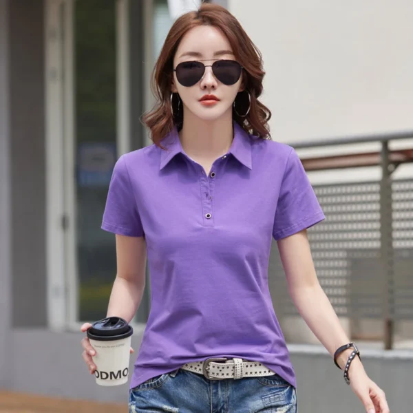 Summer New In Polo Shirt Short Sleeve Cotton Plus Size  Basic T- Shirt Women Button Casual Office Lady Formal Women Tops 2024 3