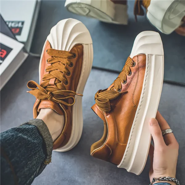 Fashion Brown Shell Toe Shoes Men 2023 Designer Low Leather Sneakers Men Breathable Mens Vulcanized Shoes zapatillas de hombre 3