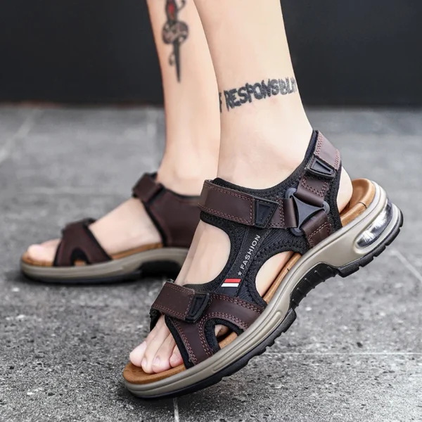 Brand Summer Men's Sandals Genuine Leather Men Slippers Gladiator Men Beach Sandals Soft Comfortable Outdoors Wading Shoes 38-48 3