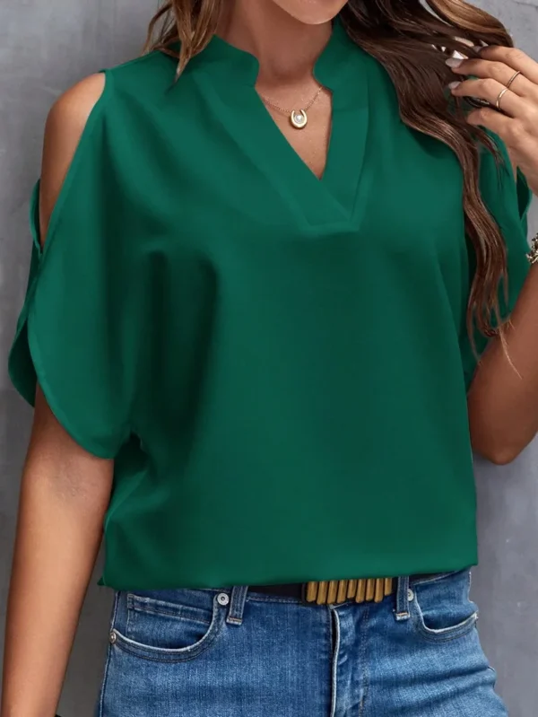 Blusas Elegantes Para Mujer 2024 Elegant Women Shirt V-neck Shirt Off Shoulder Sleeves Solid Color Gauze Office Y2K Summer 2024 5