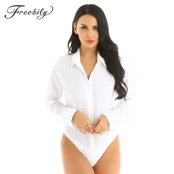 Office Lady Work White Blouses Shirts Long Sleeve OL Shirt Bodysuit Women's Clothing Lady Turn Down Collar Business Work Tops 1