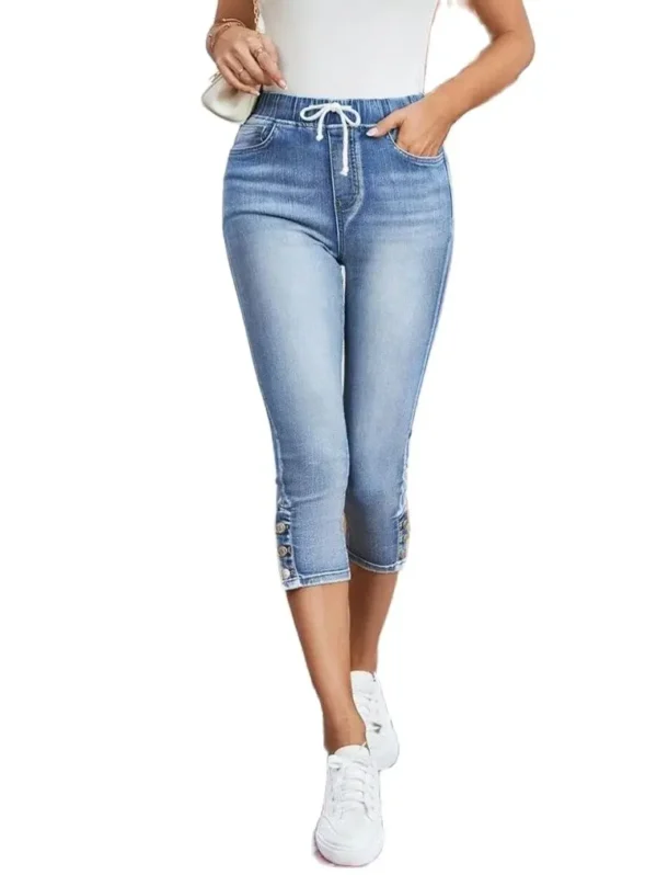 2023 Summer Women's Calf-Length Jeans Fashion Skinny High Stretch Elastic Waist Denim Pencil Pants Casual Slim Jeans S-2XL 1