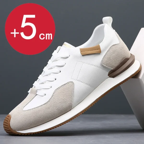 Sneakers Men Elevator Shoes Men's Genuine Leather Casual Taller Shoes Man Hidden Heels 5cm Heighten Inner High rise Lift Shoes 1