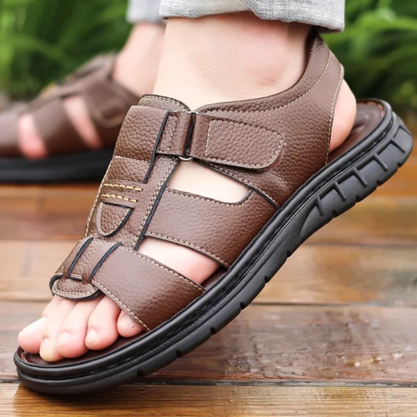 Men's Sandals Summer Outdoor Beach Shoes for Men Fashionable Leather Dad Sandals 2024 Breathable and Comfortable Male Sandals 1