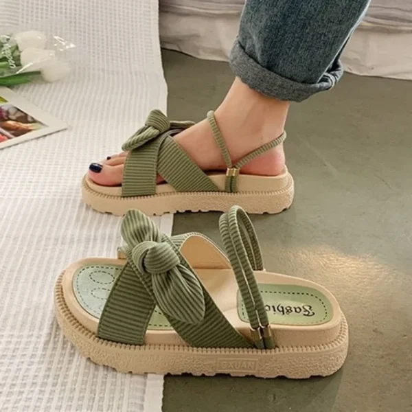 New Style Fairy Style Lady Summer Slippers Thick Platform Flat Sandals with Butterfly-Knot Summer Flip Flops Sandals Women Shoes 2