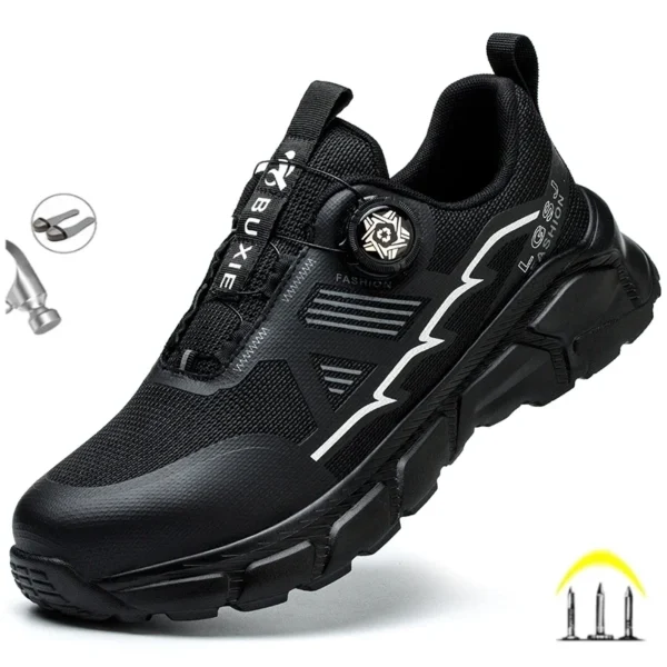 Fashion Rotating Button Lightweight Men Wrok Shoes Security Sneakers Steel Toe Boots Puncture-Proof Anti-smash Male Footwear 1