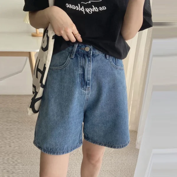 2024 Classic Denim Shorts Women Summer Blue High Waisted Shorts Casual Wide Leg Pants Stright Jeans Womens Shorts 2