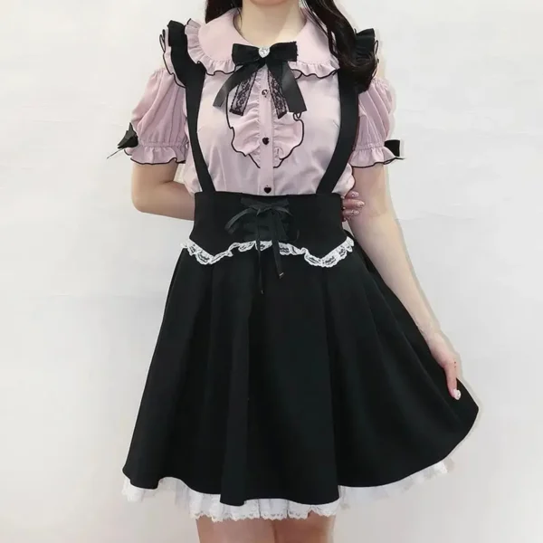 Sweet Lolita Fashion All Match Blouses Women Japanese Summer Y2k Aesthetic Ruffled Bow Shirts Girly Kawaii Off-Shoulder Tops 2