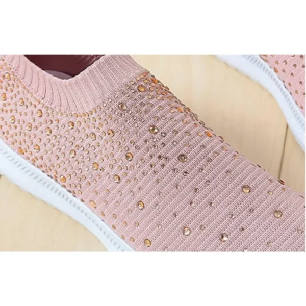 Women's Mesh Walking Shoes Rhinestone Glitter Slip On Ballroom Jazz Latin Dance Sock Sneakers Tennis Female Knitted Running Shoe 4